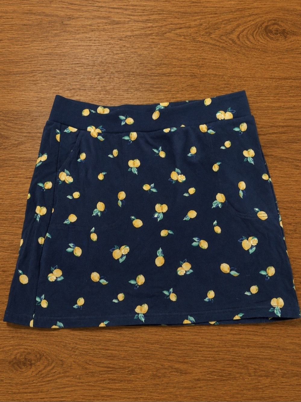 croft & barrow Navy Mini Skirt with Yellow Lemon Print